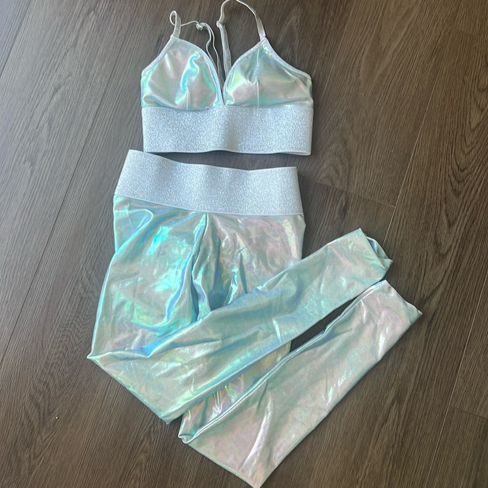 Cute Booty Shiny Unicorn Leggings and Sports Bra Set small sports bra Xs New